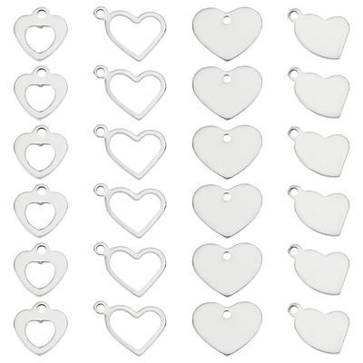 200Pcs 4 Style 201 Stainless Steel Pendants, Heart, Stainless Steel Color, 9.5~10x9~13x0.8~0.9mm, Hole: 1.2~1.6mm, 50pcs/style