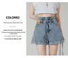 Women's High Waist Denim Shorts - Summer Thin Style, Double Button, Patchwork, Rolled Hem, A-line Wide Leg, Loose Fit, Slimming Hot Pants