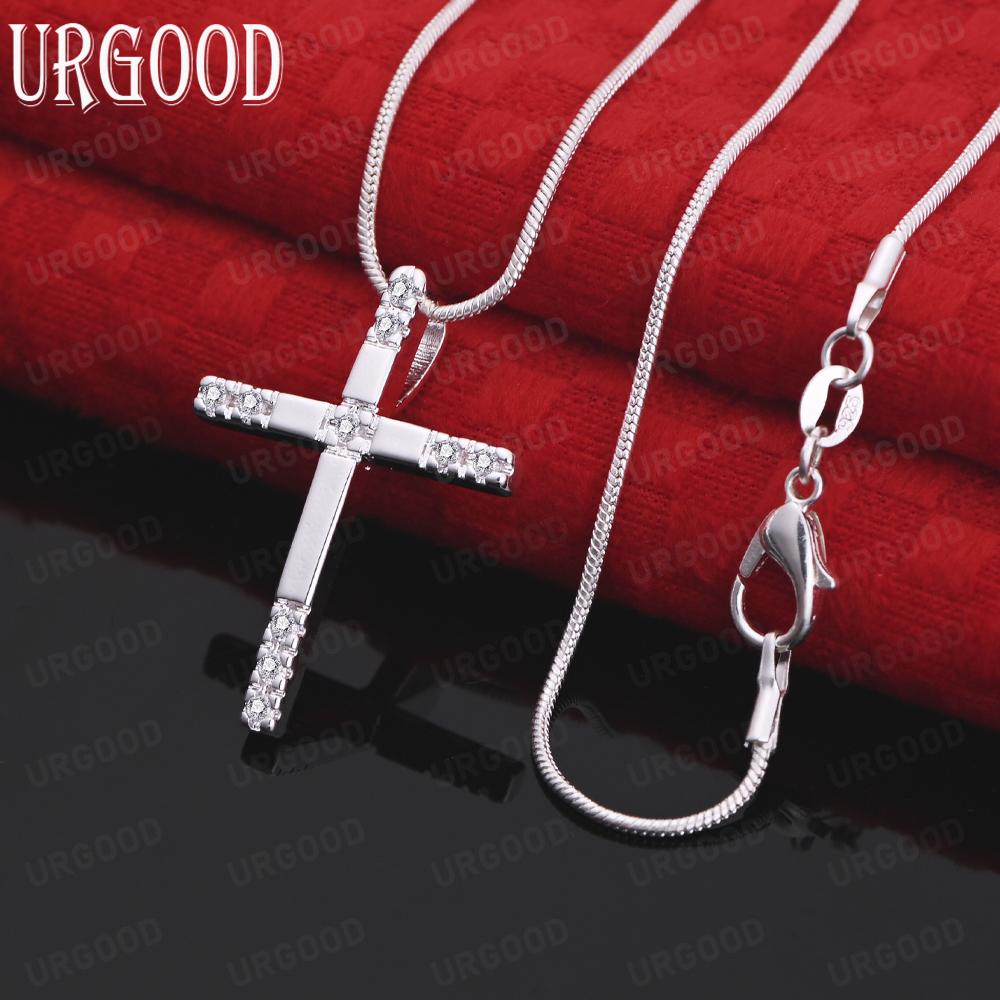 925 Sterling Silber Kreuz Zirkon Anhänger Halskette Modischer Hochzeitsschmuck