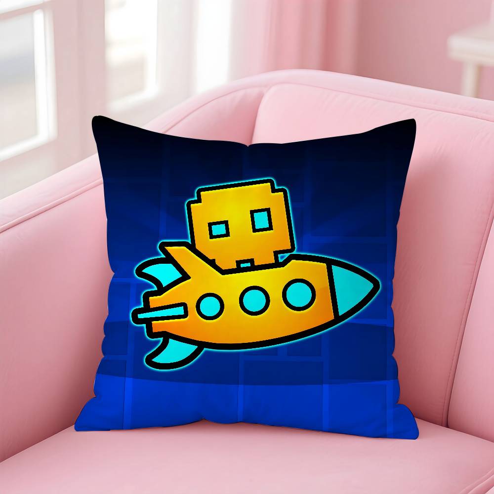 Anime Happy Cartoon Geometry Dash Video Game Pillow Case Anti-Dustmite Pillowcase Invisible Zipper Silky Short Plush Sofa Cushio