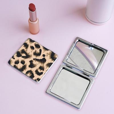 Leopardenmuster Doppelseitiger Quadratischer Make-up-Spiegel Mini Kosmetikspiegel Cartoon Tragbarer Taschenspiegel Damen Kosmetikwerkzeuge