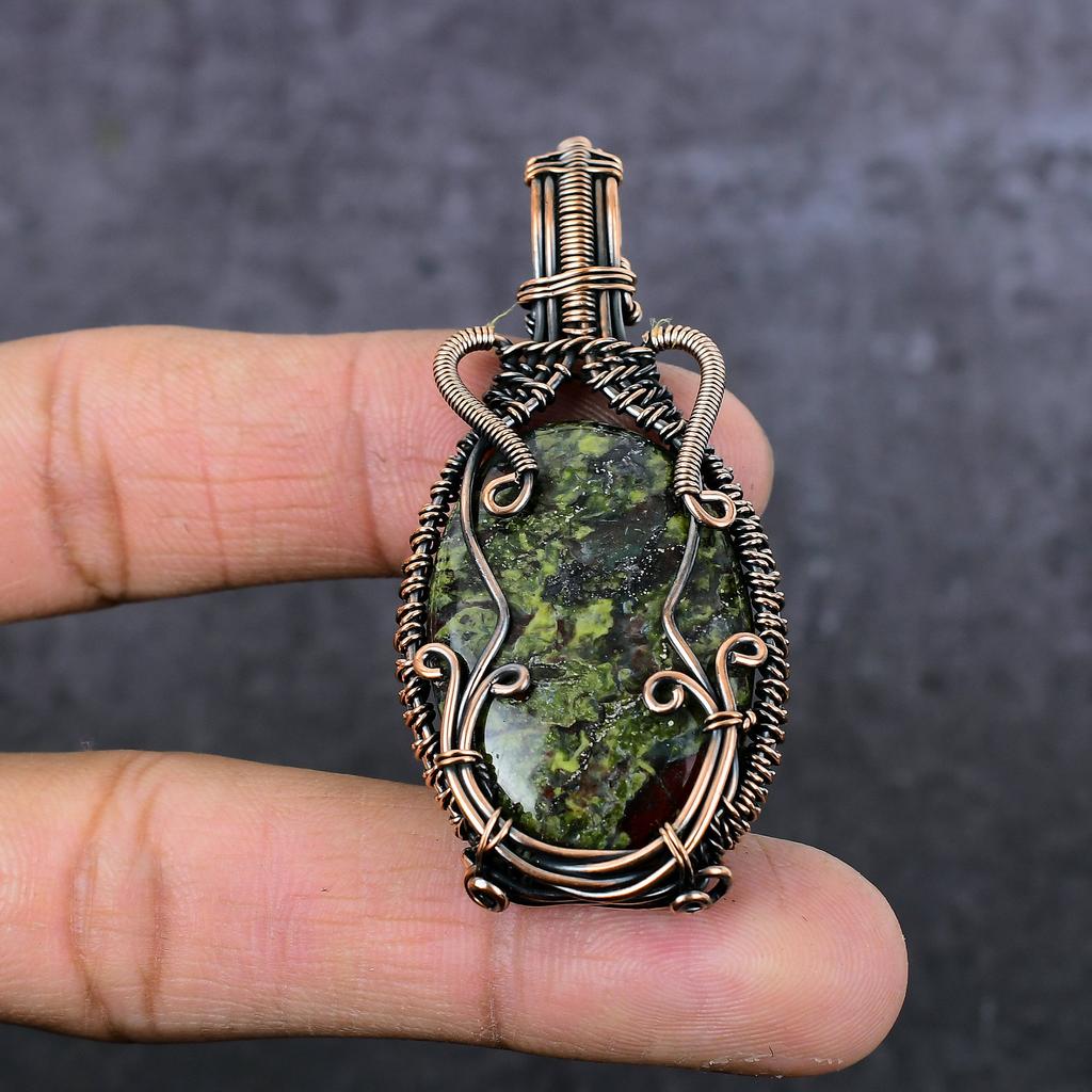 Dragon Jasper Gemstone Copper Wire Wrap Jewelry Pendant 2.44" f2V36