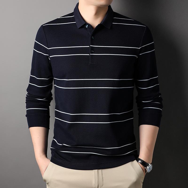 

Осенние новые мужские рубашки поло с длинными рукавами, модные и повседневные полосатые рубашки и футболки для мужчин среднего возраста. Тенденции XXXL