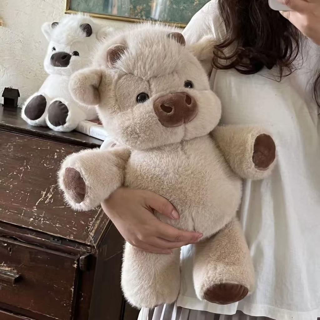 Cuddly Plush Toys Cattle High Quality Fluffy Sitting Pose Doll Warm Cozy Children Companion Xmas Gift Home Decor Gift