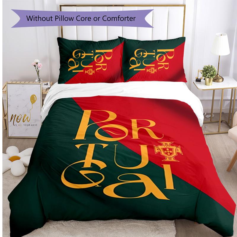 Portugal National Football Team Pattern Printed 3PCS Bedding Set Soft Skin-Friendly Washable Duvet Cover & Pillowcases Set All Season Bedroom