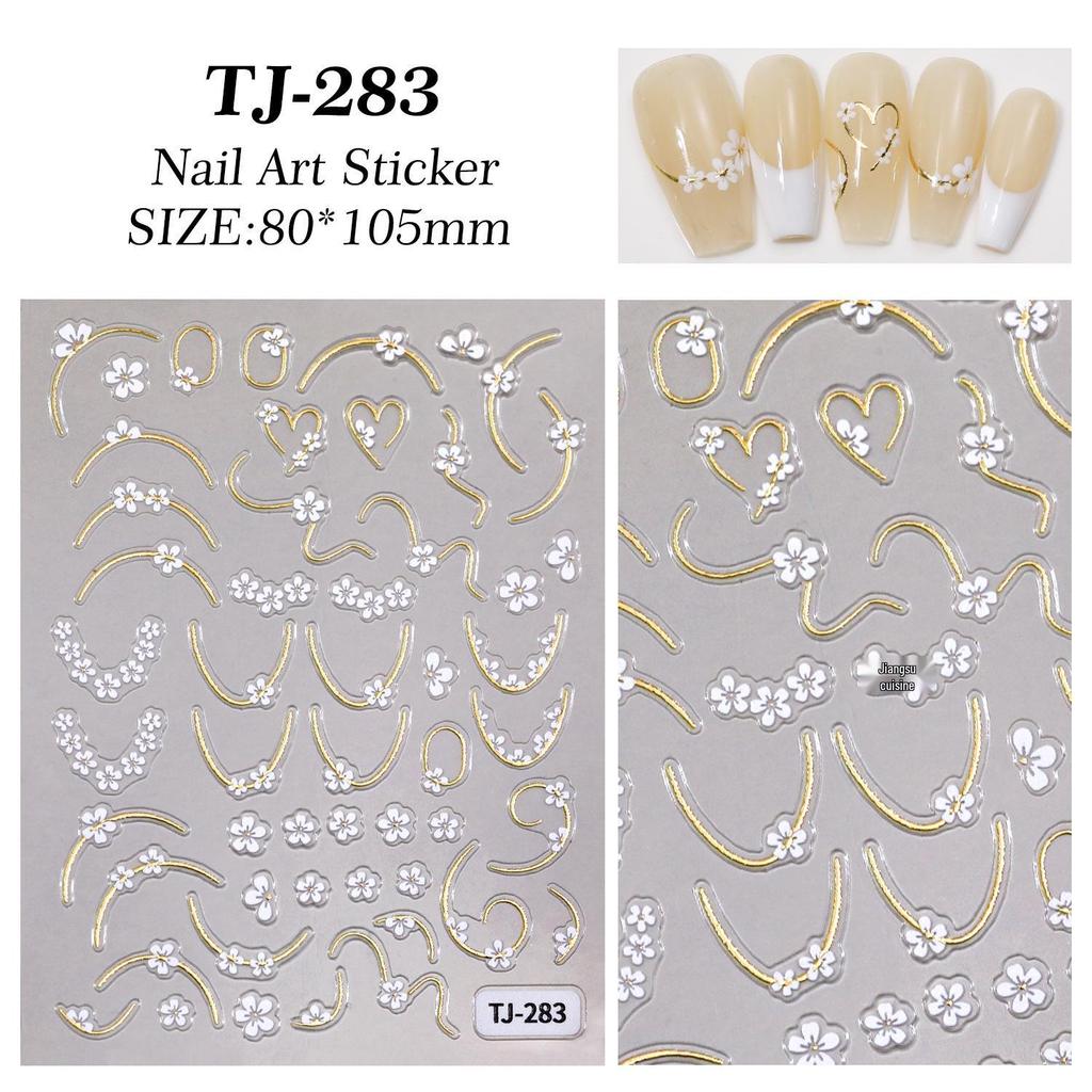 5D Embossed Floral French Nail Stickers for DIY Manicures