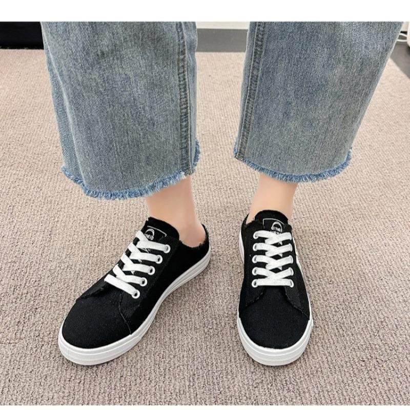 Módní Modrá Denim Dámské Pantofle 2024 Léto Nové Plátěné Boty Módní Nízký Svršek Šněrovací Ležérní Tenisky Dámské Zapatos De Mujer