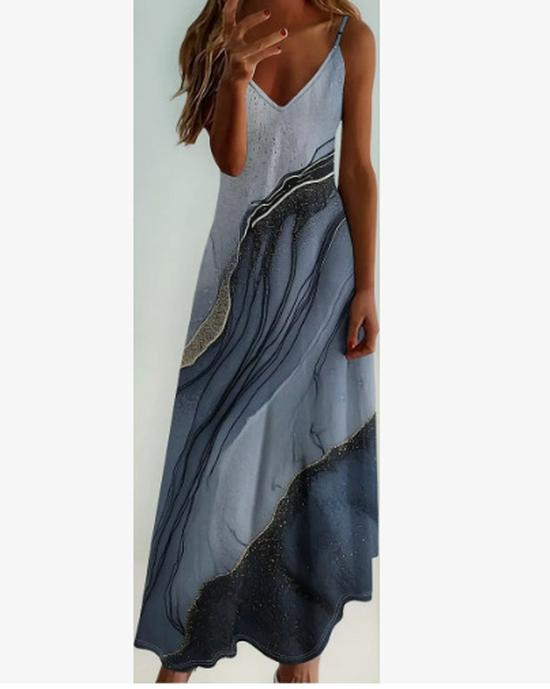 Women's Plus Size V-Neck Spaghetti Strap Long Dress - European & American Style