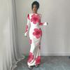 Off-Shoulder Maxi Dress with Asymmetric Neckline and Floral Print, Available in Multiple Colors
