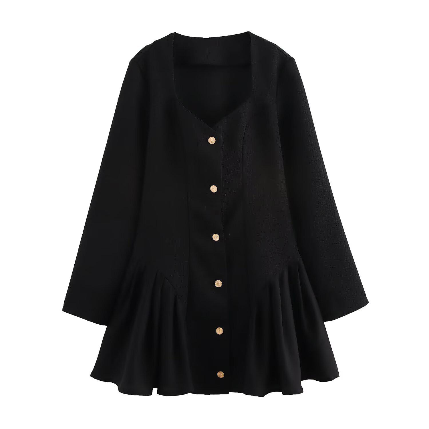 

Весна 2025 Европейский и Американский Шик Твидовое Платье с Длинным Рукавом для Женщин Extra Small чёрный