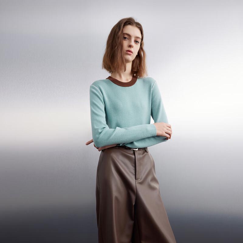 Sancai Women's 2025 Winter Contrast Round Neck Knit Sweater
