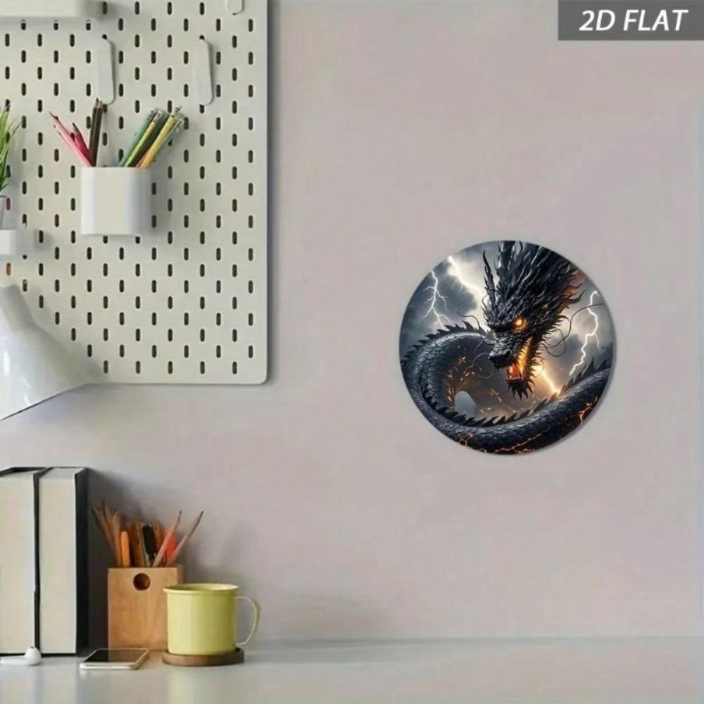 Vintage Black Dragon Flying Metal Wall Poster for Living Room