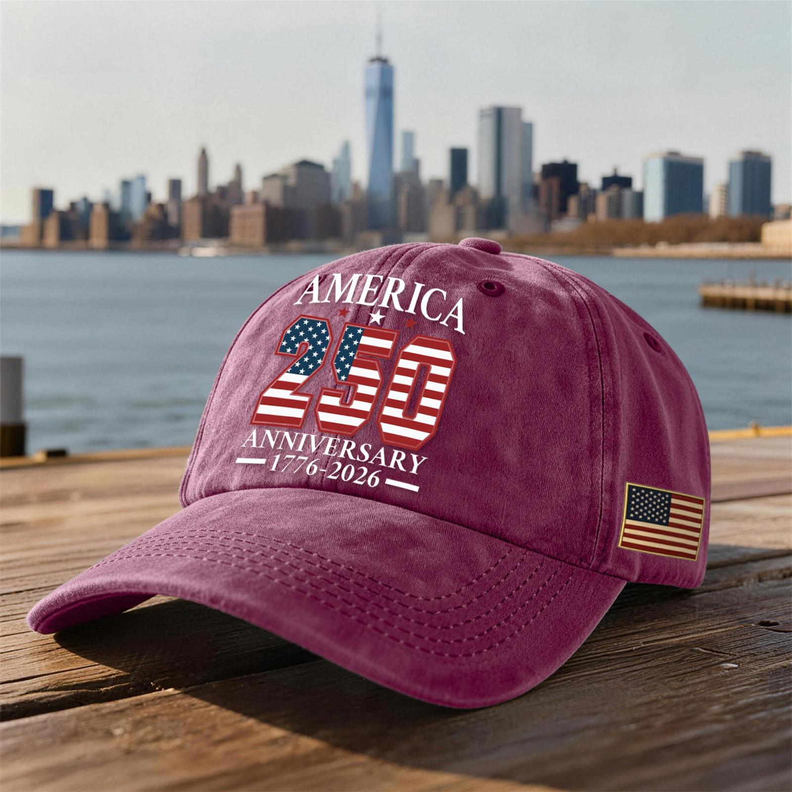 

America 250 Anniversary 1776 2026 Baseball Adjustable Fit Embroidered Cotton Casual Hat Patriotic Design Headwear One Size винний