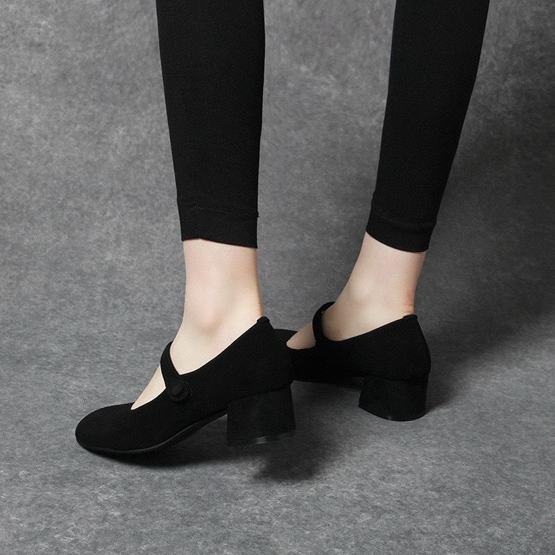 Black high heels women's spring and summer simple temperament one-word belt fashion shoes Mary Jane shallow mouth small single shoes
