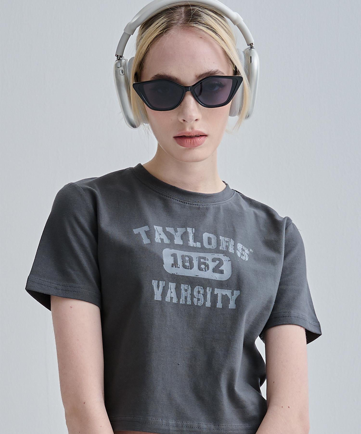 Taylor Studio Taylors Varsity Crop T-Shirt (Charcoal) 1
