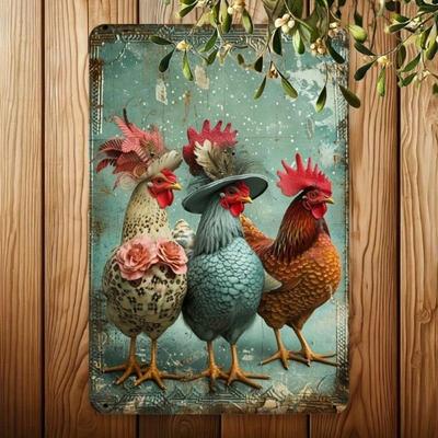 Vintage Metal Wall Art Chicken Retro Sign Home Pub Decor