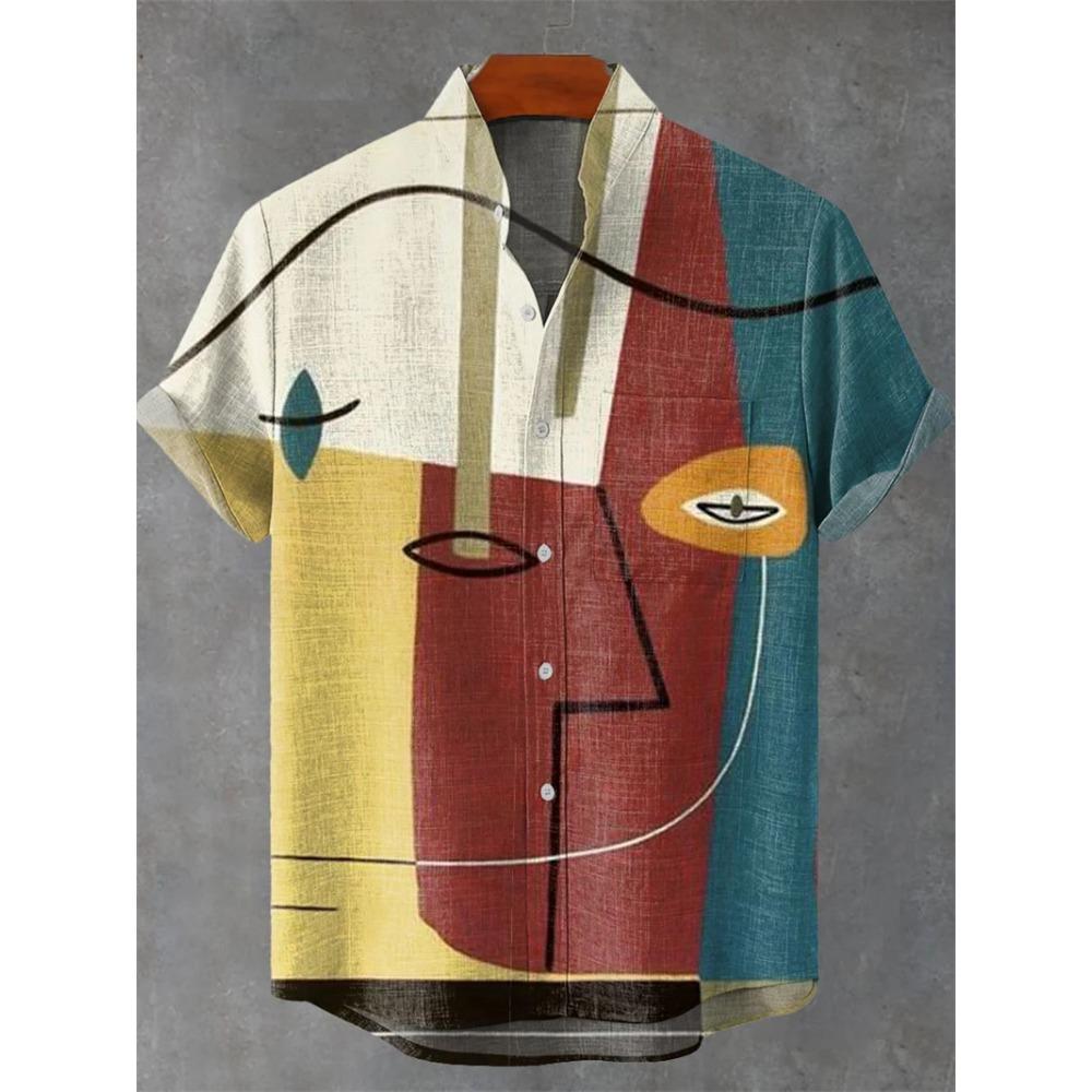 Camisa Casual de Manga Corta Transpirable Cómoda para Hombre Rayas Estampado 3D Botones Moda Camisa de Hombre Camisas Hombre Abstracto