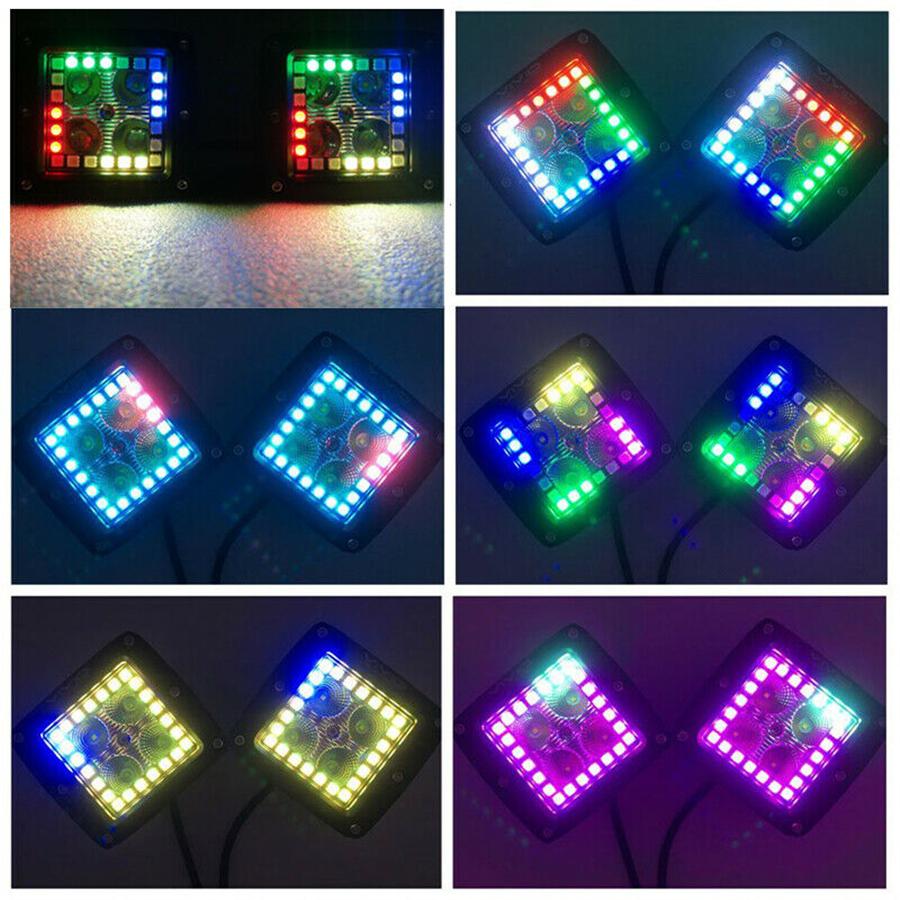 2x 3" Spot Pods LED Work Light RGB Halo Ring Chasing Multi-Color Remote Control