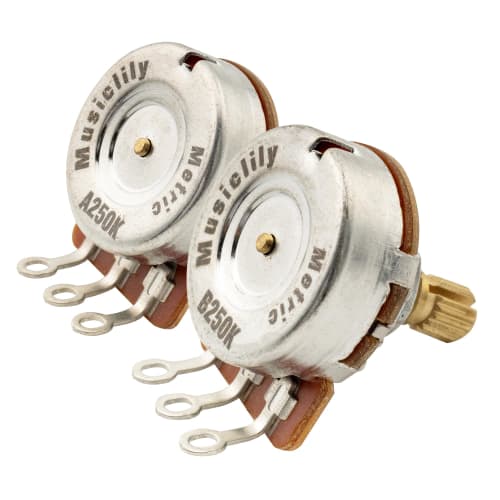 Musiclily Pro HD A250K+B250K Brass Potentiometers, Metric, Short Split Shaft, 6.5mm, for ST Tele PB/JB Electric Guitars/Basses (1A1B Set)