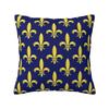 Gold Blue Fleur De Lis Royal Lily Square Pillowcase Pillow Cover Polyester Cushion Decor Comfort Throw Pillow for Home Car