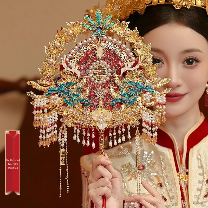 Двусторонний свадебный веер в стиле Сюхэ - Пять драконов и Звездная река