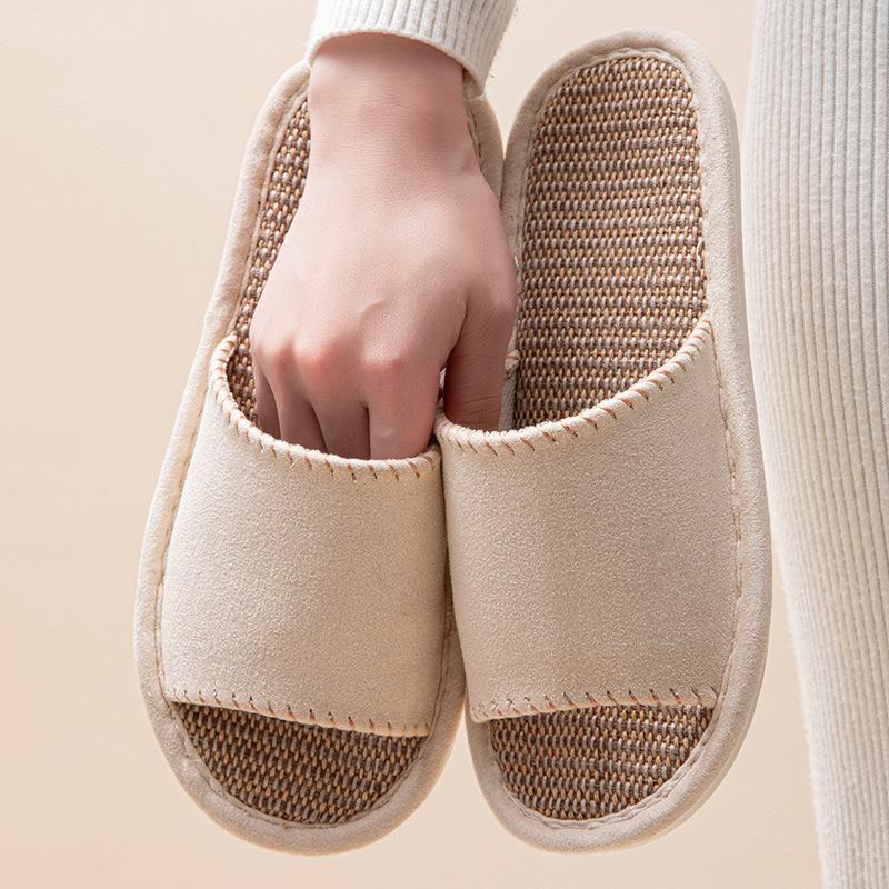 Linen breathable slippers women's four seasons indoor home non-slip deodorant silent soft bottom couple household floor mopping men