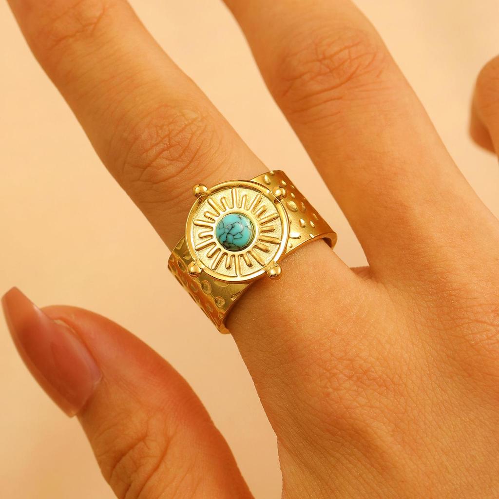 Vintage Turquoise Stainless Steel Open Finger Ring for Women