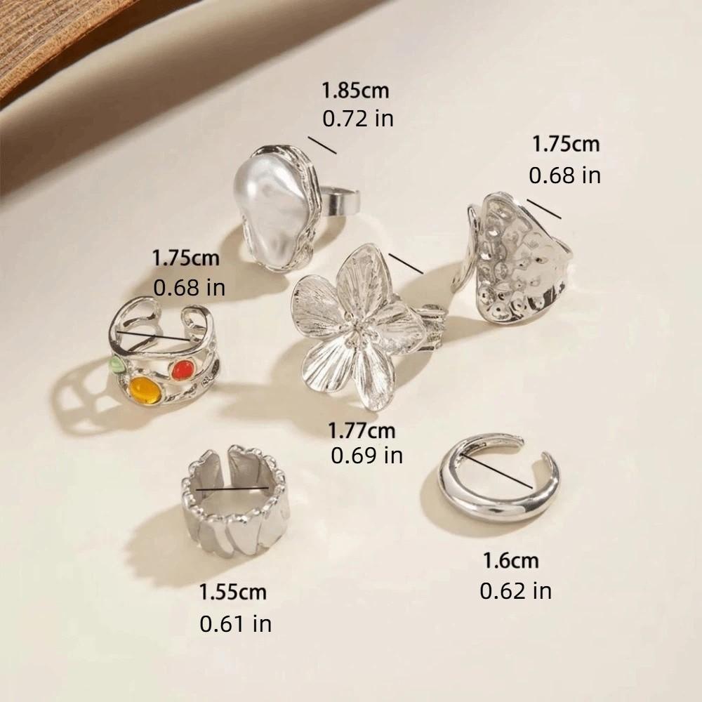 6/8/12 pcs/set Gold Sliver Open Ring Sets Zinc Zinc Alloy Floral Ring Elegant Geometric Baroque Ring Gift