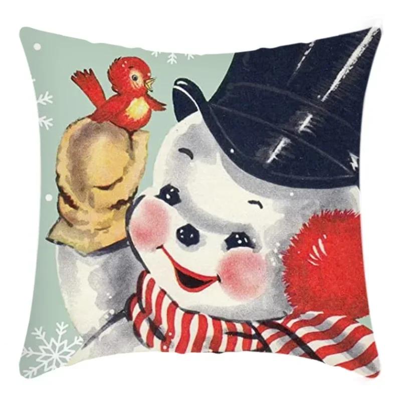 40/45cm Christmas  Cotton Linen Decorative Navidad Elk Snowman Santa Tree Cushion Cover Sofa Pillow Case