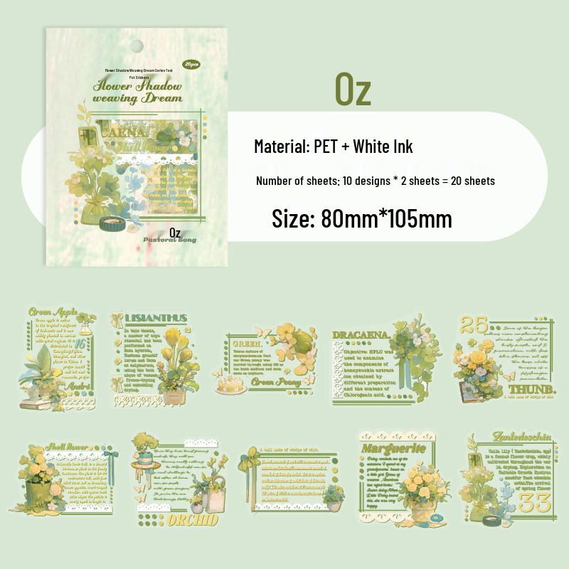 Dream Series Floral PET Stickers: 6 Styles, 20 Sheets - DIY Decorative Plant Design
