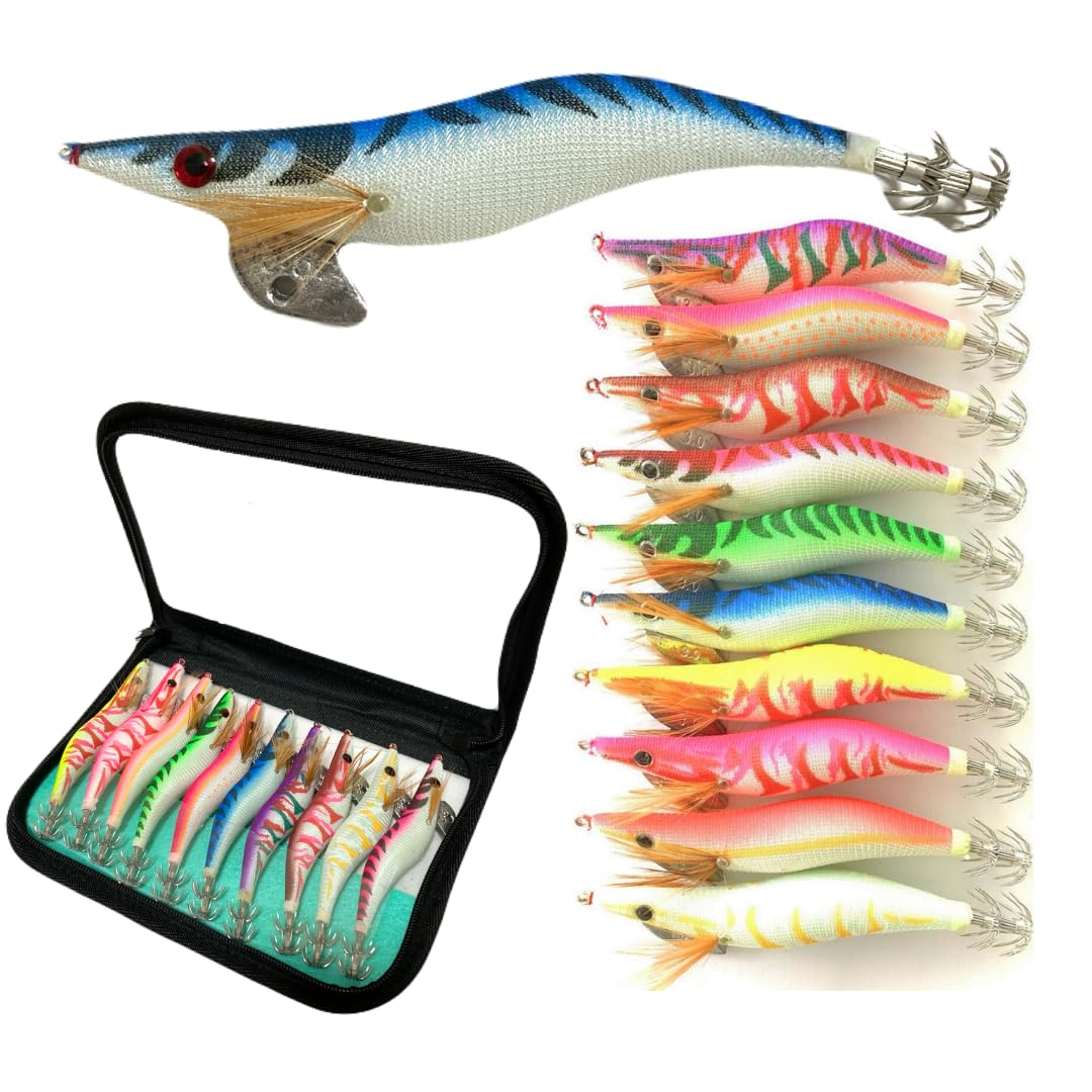 

SeaSideSquid Squid Lure Set with Rattle, Luminous, 10 Pieces, for Squid Fishing