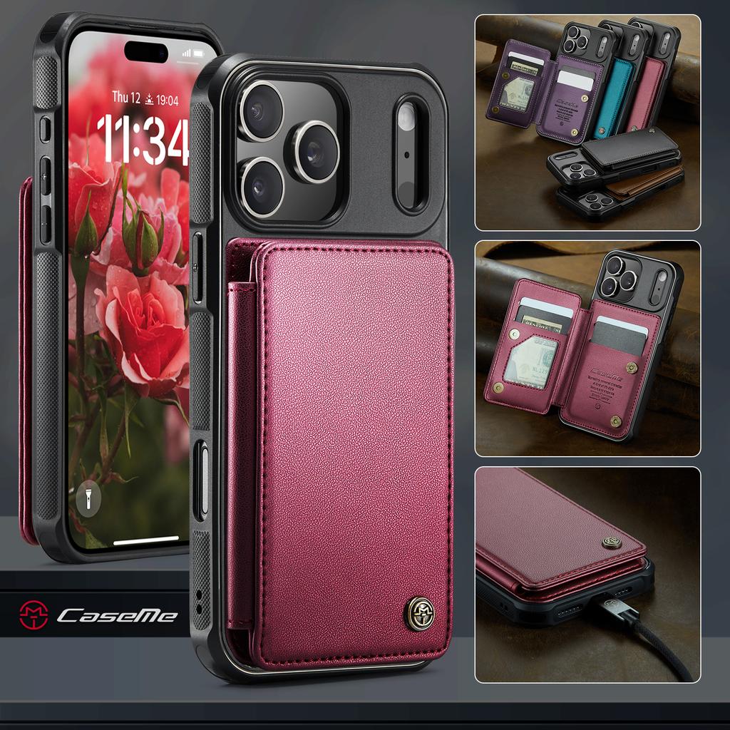 CaseMe-C22 Protective Skins For iPhone  17/17 Air/17 Pro/17 Pro Max , Luxury PU Leather Case Wallet Card Holder Phone Cover for Woman Man
