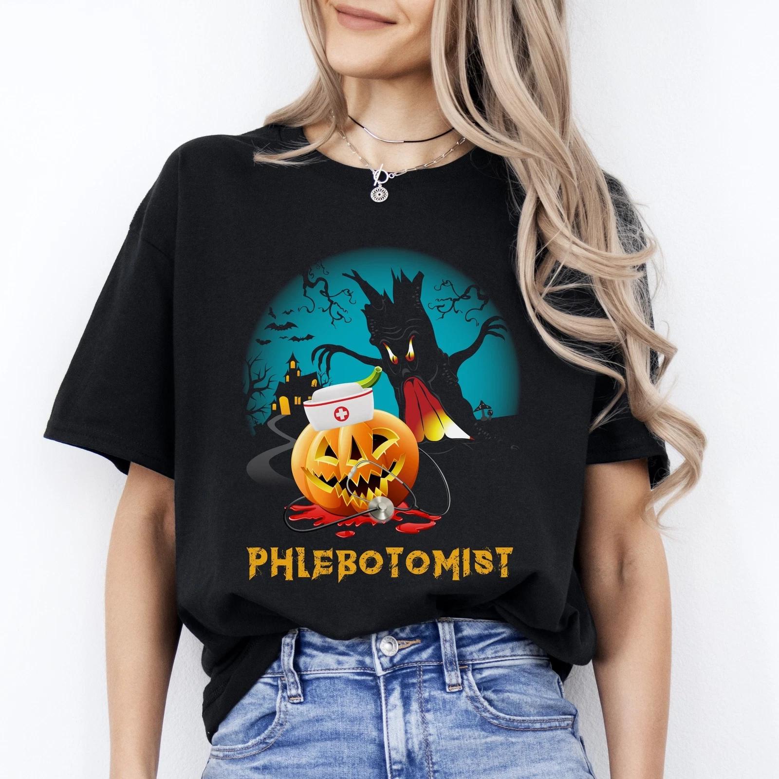 Phlebotomist Halloween Unisex T-Shirt Scary Spooky Laboratory Phlebotomy tech te M