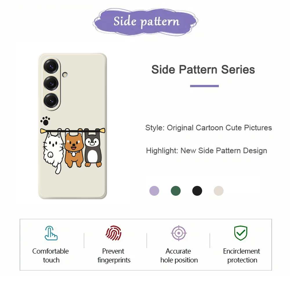 For Samsung Galaxy S25 Case Three Animal Dolls Pattern Printing Straight Edge TPU Phone Back Cover