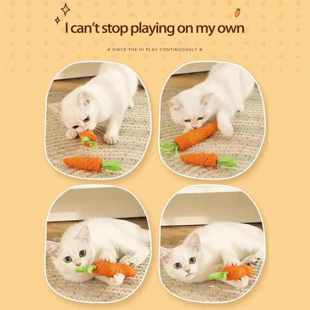 Carrot Bell Cat Teaser Stick: Kitten Self-Entertainment Toy with Scratching Board for Bite-Resistant Teething and Claws.
