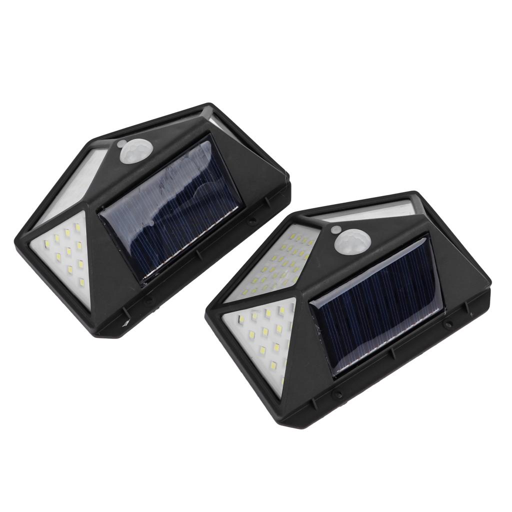 2 Pcs Solar Motion Sensor Light 4 Sided 100 LEDs High Brightness Waterproof Outdoor Solar Wall Lamp