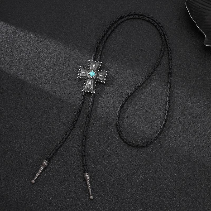 Punk denim bolo tie tie cross turquoise sweater chain rope alloy pendant necklace