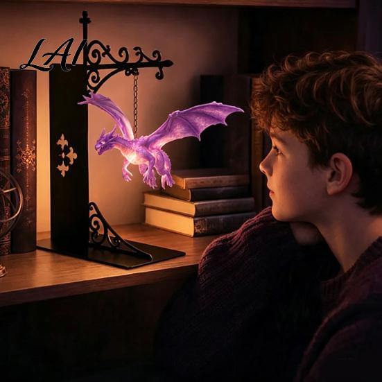 Fantasy-Literatur Fan Geschenk Drachen Bücherregal Lampe Retro Fliegendes Licht Mittelalterlicher Stil Tischdekoration Kreatives Buchstützenlicht für Bibliothek Lesen