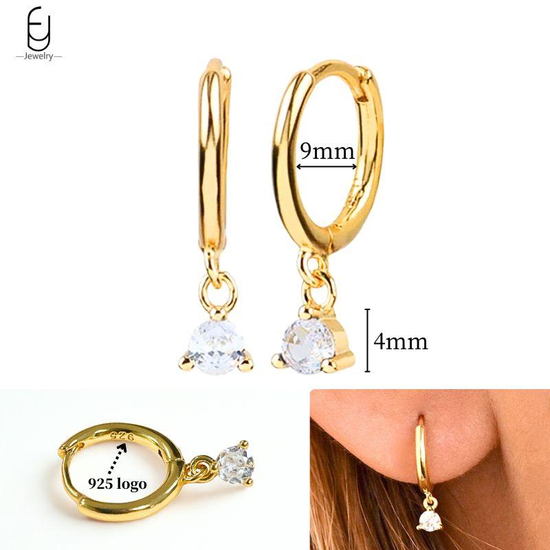 925 Silver Ear Needle White Crystal Gold Earrings for Women Luxury Water drop/Heart/Flower Pendant Earring Fine Jewelry