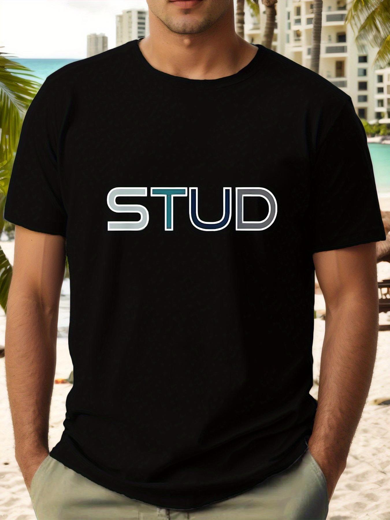 Summer Casual Short Sleeve T-shirt with Bold STUD Graphic Print XXL