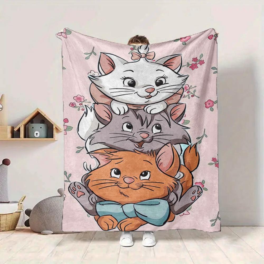 1Pc Artsy Kittens Floral Background Blanket Soft And Comfortable Casual Warm Camping Travel Christmas Halloween Xmas Gift M924329