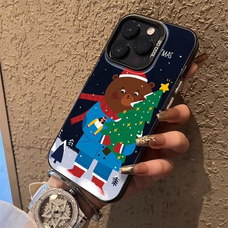 Christmas Bear Applies To Apple 16 Mobile Phone Case iPhone15Pro Matte 13max Hard Case 14 Colored Silver IMD New