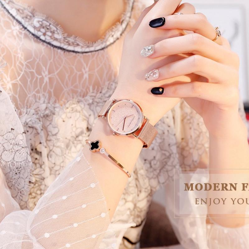 Japanese Movement Mesh Belt Women's Quartz Watch European and American Matte Star Waterproof Watch