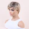 Short Wave Ombre Blonde Wig with Bang for Women Synthetic Natural Hair Wig Dark Roots Heat Resistant Wigs