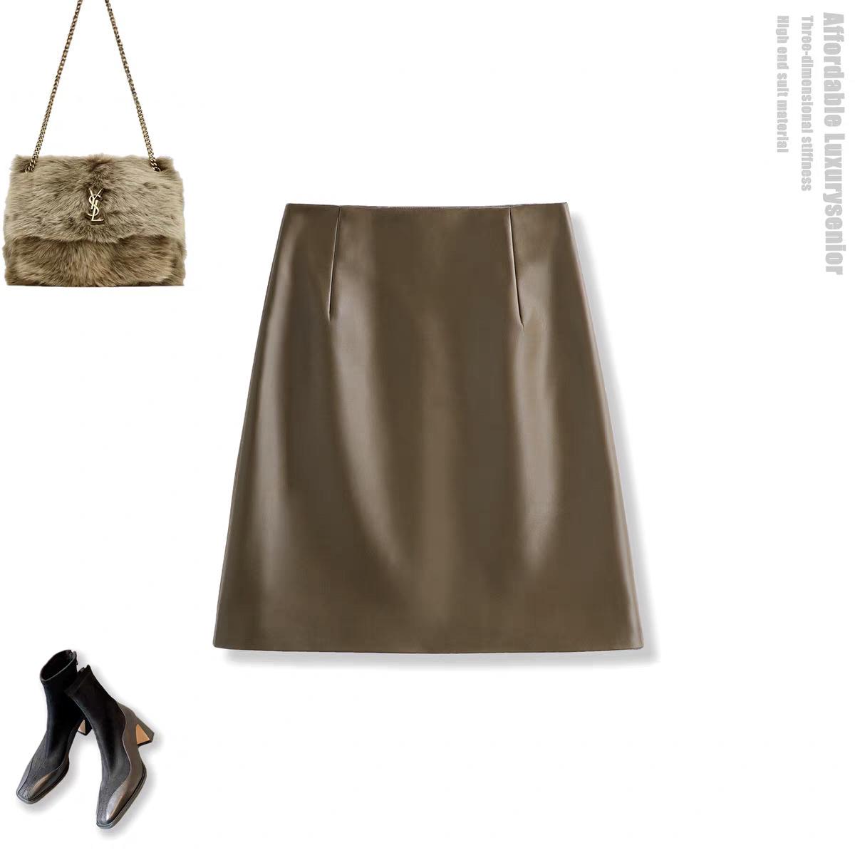 Women s Genuine Leather High-Waist A-Line Mini Skirt - Autumn/Winter 2025 Trendy Versatile Commuter Skirt XS