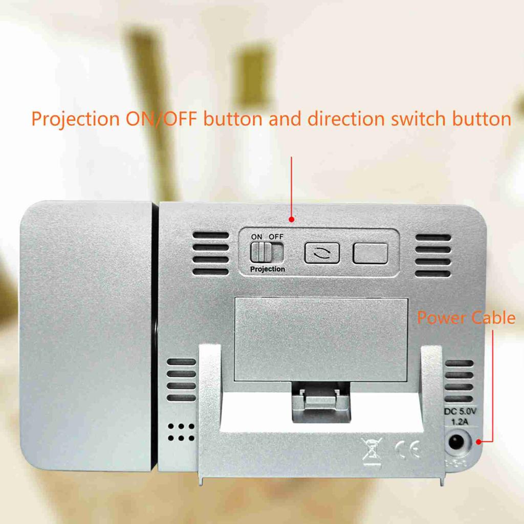Projection Alarm Clock for Bedroom with Thermometer Hygrometer Digital Project Ceiling Clock Dimmable LED Display 180°Rotable