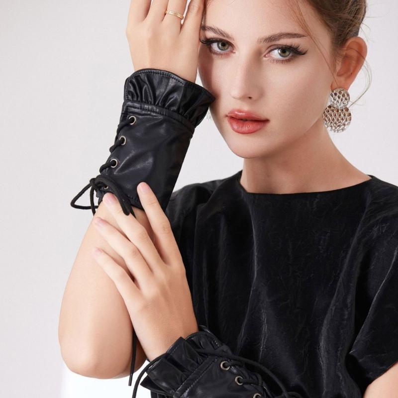 Premium PU Leather Gothic Cuffs With Adjustable Lace Up Design For Music Festivals And Costume Parties