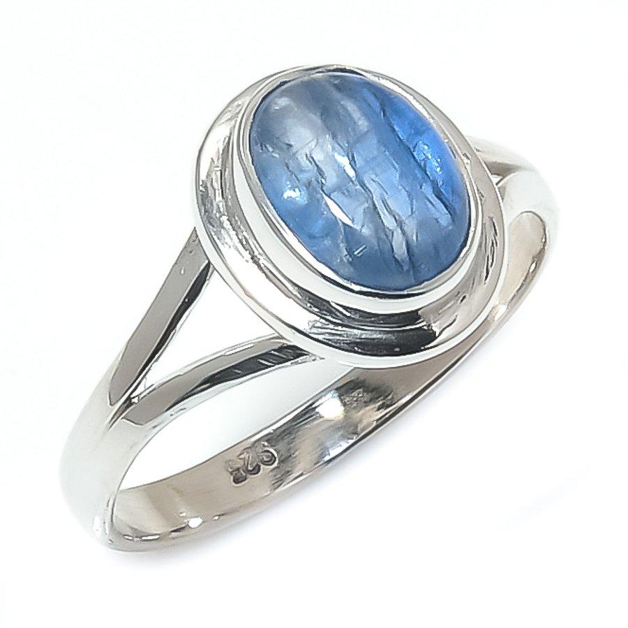 Natural Blue Kyanite Gemstone Handmade 925 Solid Silver Jewelry Ring Size 8 w0q61