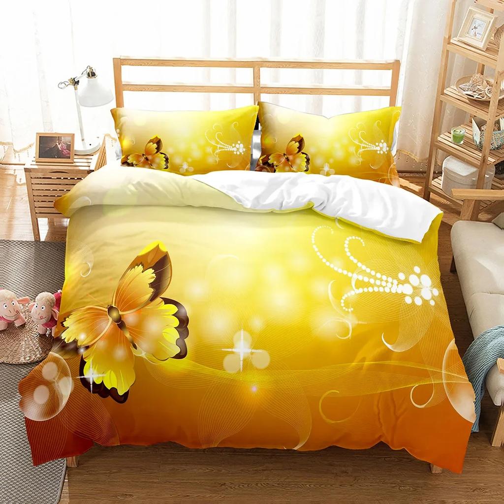 Butterfly And Flower Duvet Cover Girls Botanical Floral Bedding Set Microfiber Garden Flower Print Quilt Cover Twin King Size