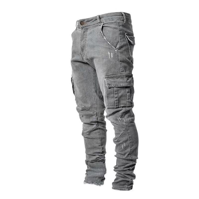 Men's Multi-Pocket Pocket Slim Fit Denim Cargo Pants Clothes Sale